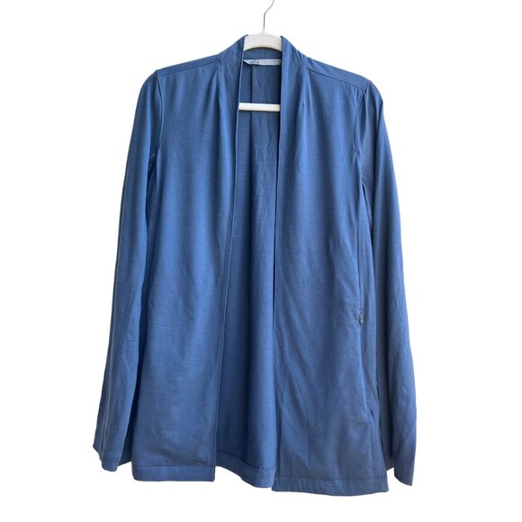 Womens Slate‎ Blue Open Cardigan Size S Lightweight Merino Wool Blend Pockets - Picture 1 of 7